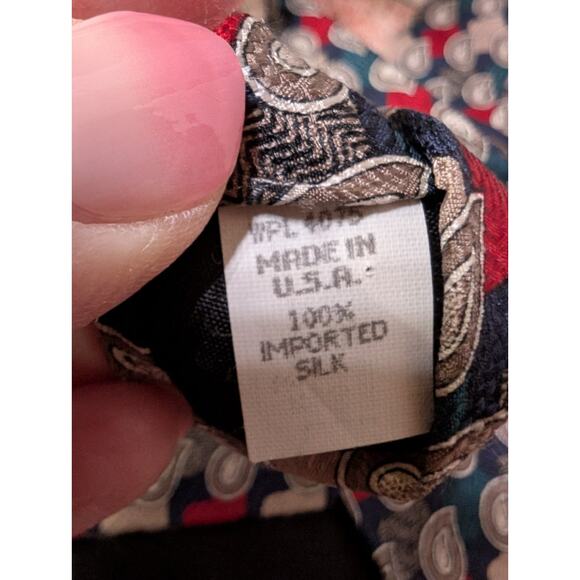 Oscar de la Renta Designer Mens Neck Tie 100% Silk Blue Red Beige Teardrop Tear - Picture 6 of 6